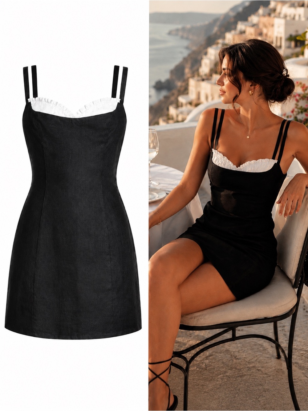 NWT Reformation Lovella Black White Linen Mini Dress Size 12